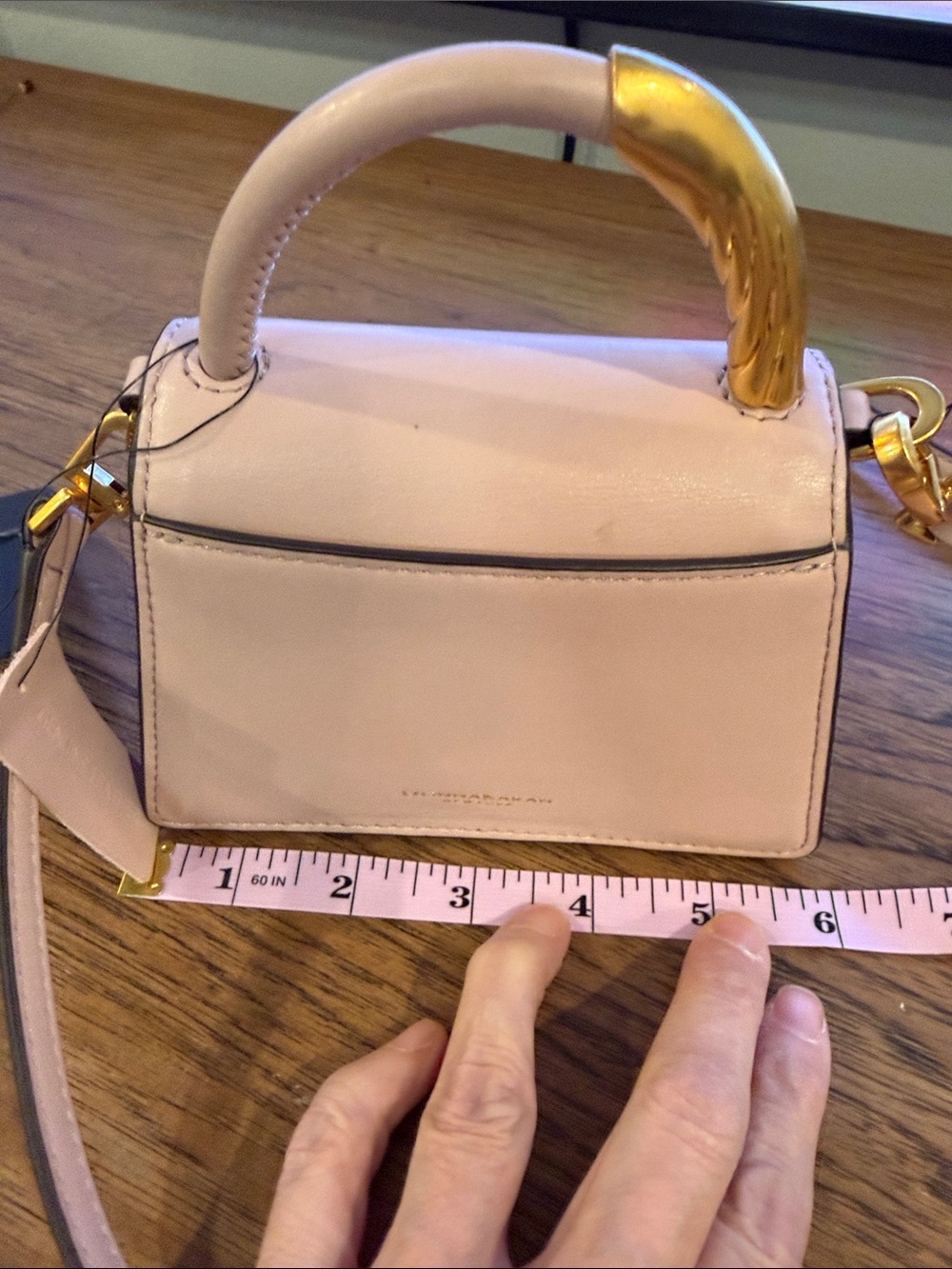Donna Karen Hulme Blush Pink Mini Leather Top-Handle Bag Gold Crossbody
